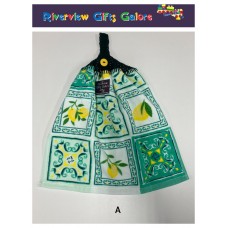 Crochet Top Hand Towel / Tea Towel - Green Mosaics and Lemons